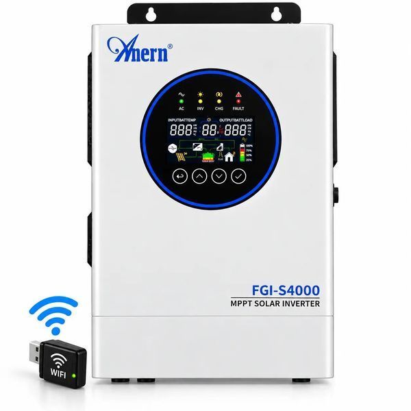 Комплект резервного живлення ANERN 4 кВт 24В Wi‑Fi + 2 акумулятори LiFePO4 12,8В 100Ah Bluetooth, 2,56 кВт&middot;год, для дому + кабелі 2509266 фото