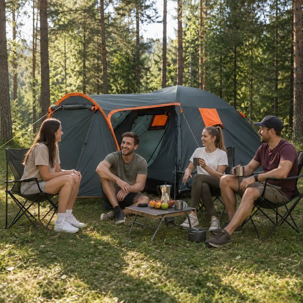Туристическая палатка Pro Camp Haki 405х215х170 см: большая семейная палатка для кемпинга, 4-местная, водонепроницаемая, с тамбуром 1505264 фото