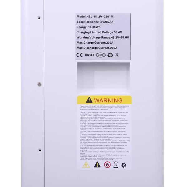Акумулятор LiFePO4 DAXTROMN Power Wall 51.2В (48В) 280A, 14.3 кВт, з BMS, літій-залізо-фосфатний акумулятор для ДБЖ, UPS, сонячних систем 31012612 фото