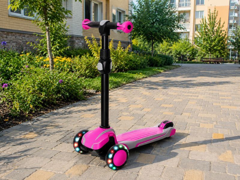 Самокат дитячий триколісний iTrike X1-RG Maxi рожевий, PU колеса, що світяться, з амортизатором, регульоване кермо, самокат для дітей 1926263 фото