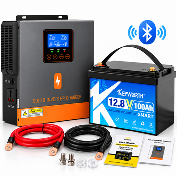 Комплект резервного питания PowMr 1000 Вт 12В + LiFePO4 Kepworth 100Ah 1,28 кВт&middot;ч с Bluetooth, MPPT, чистая синусоида 309262 фото