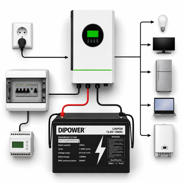 Аккумулятор LiFePO4 Dipower 12V 100Ah (1280Wh) DDABSSG12100, литий-железо-фосфатный аккумулятор для ИБП (UPS), инвертора 3107261 фото