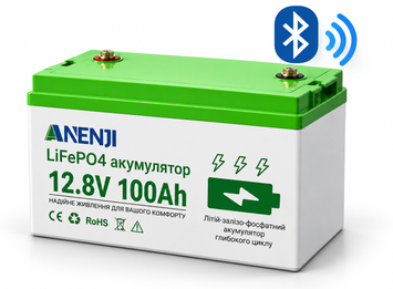 Акумулятор LiFePO4 Anenji 12.8V 100Ah 1,28 кВт&middot;год з Bluetooth, BMS 100A, для інвертора, ДБЖ та резервного живлення 1409261 фото