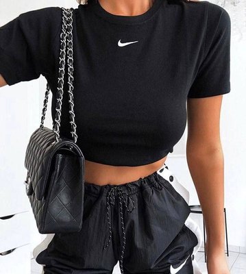 Жіноча укорочена футболка, стильний топ найк, якісний кроп топ, чорний, S-XXL 6052411 фото