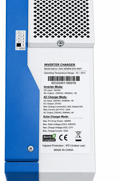 4.2 кВт комплект резервного живлення Anenji Wi-Fi + 2&times; LiFePO₄ Dipower 12V 100Ah (2.56 кВт&middot;год), 24В + кабелі в подарунок 3107263 фото